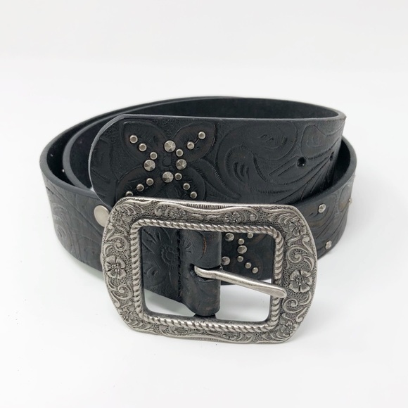 Fossil Accessories - Fossil | Black Tooled Leather Belt Studded Boho M